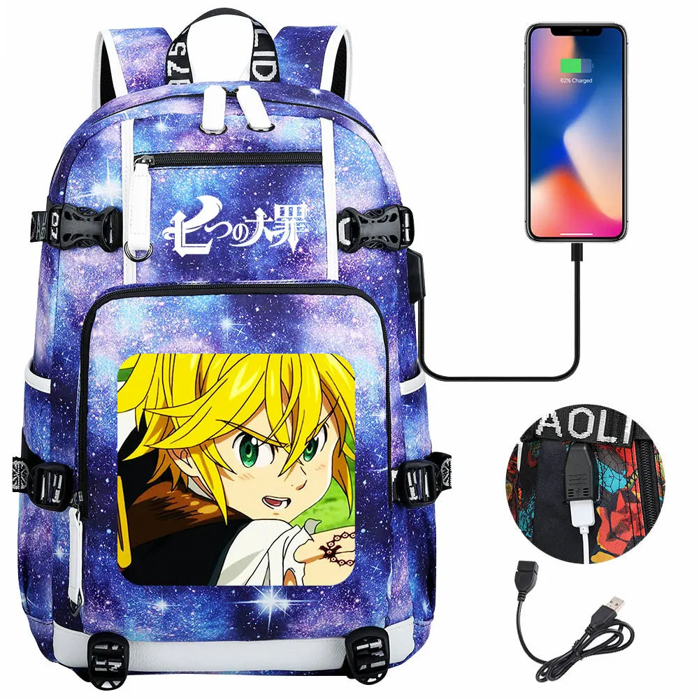 Anime The Seven Deadly Sins USB Boy Girl Book School Bags Large Capacity Teenagers Schoolbags Women Men Travel Laptop Backpack