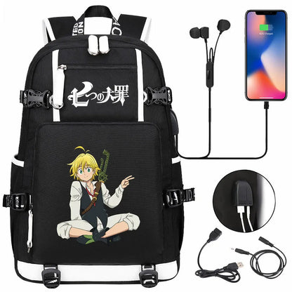 Anime The Seven Deadly Sins USB Boy Girl Book School Bags Large Capacity Teenagers Schoolbags Women Men Travel Laptop Backpack