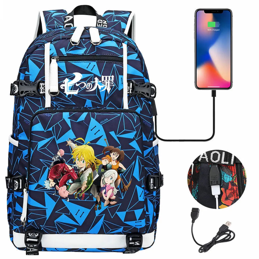 Anime The Seven Deadly Sins USB Boy Girl Book School Bags Large Capacity Teenagers Schoolbags Women Men Travel Laptop Backpack
