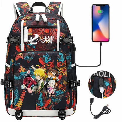 Anime The Seven Deadly Sins USB Boy Girl Book School Bags Large Capacity Teenagers Schoolbags Women Men Travel Laptop Backpack
