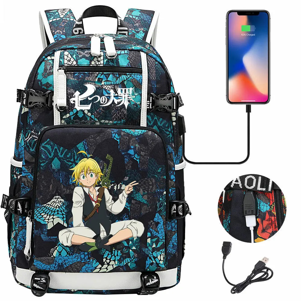 Anime The Seven Deadly Sins USB Boy Girl Book School Bags Large Capacity Teenagers Schoolbags Women Men Travel Laptop Backpack
