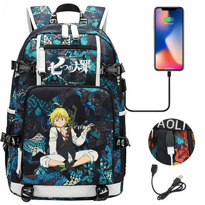 Anime The Seven Deadly Sins USB Boy Girl Book School Bags Large Capacity Teenagers Schoolbags Women Men Travel Laptop Backpack