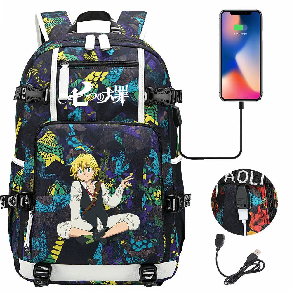 Anime The Seven Deadly Sins USB Boy Girl Book School Bags Large Capacity Teenagers Schoolbags Women Men Travel Laptop Backpack