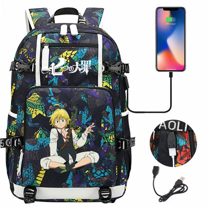 Anime The Seven Deadly Sins USB Boy Girl Book School Bags Large Capacity Teenagers Schoolbags Women Men Travel Laptop Backpack