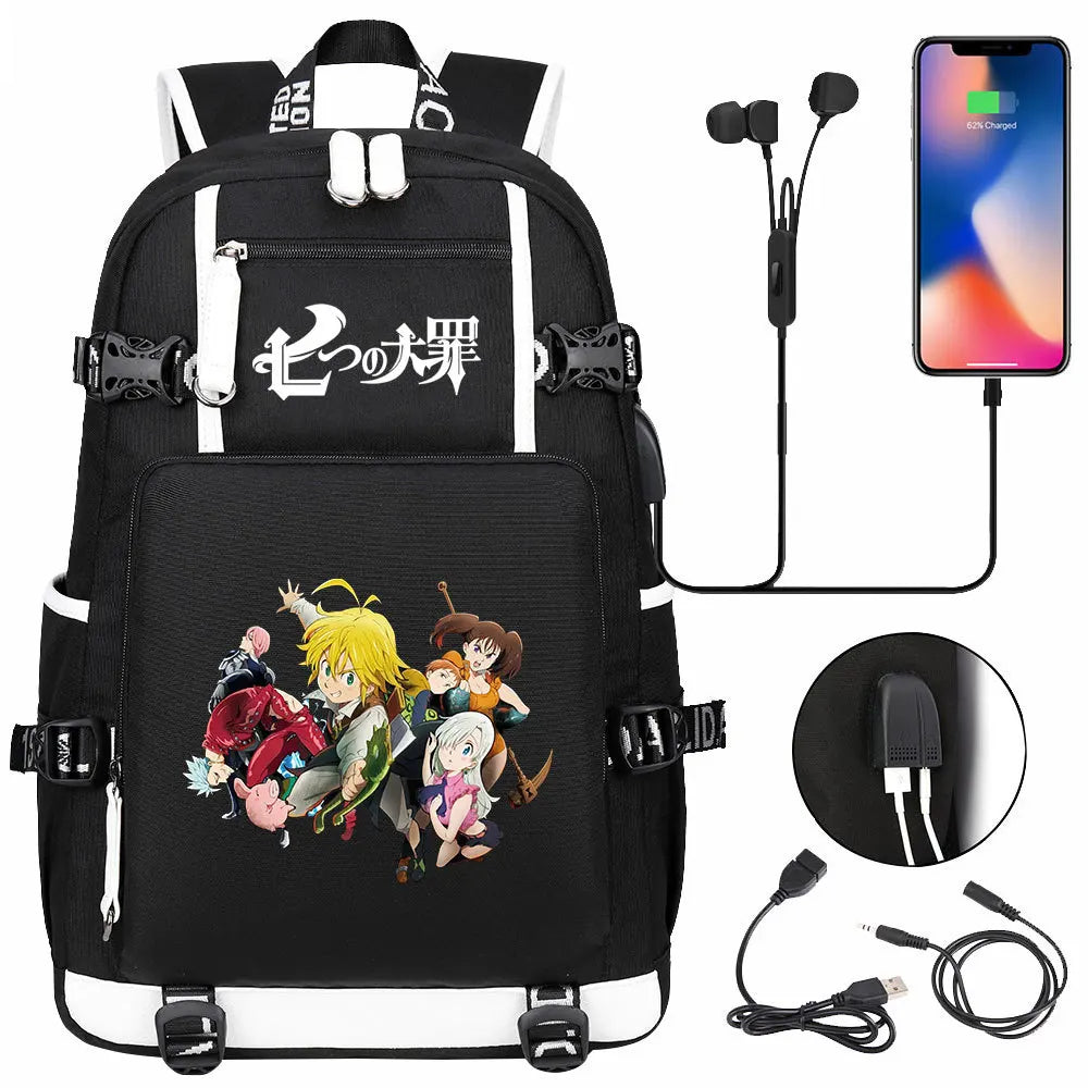 Anime The Seven Deadly Sins USB Boy Girl Book School Bags Large Capacity Teenagers Schoolbags Women Men Travel Laptop Backpack