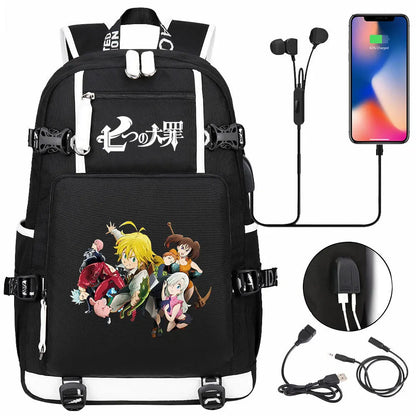 Anime The Seven Deadly Sins USB Boy Girl Book School Bags Large Capacity Teenagers Schoolbags Women Men Travel Laptop Backpack