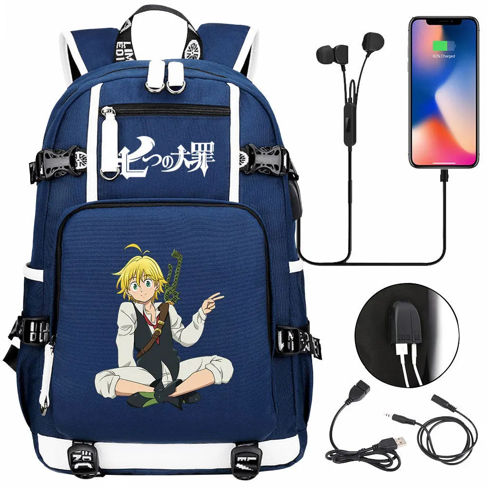 Anime The Seven Deadly Sins USB Boy Girl Book School Bags Large Capacity Teenagers Schoolbags Women Men Travel Laptop Backpack