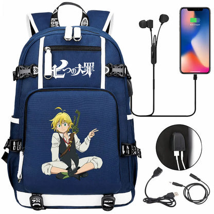 Anime The Seven Deadly Sins USB Boy Girl Book School Bags Large Capacity Teenagers Schoolbags Women Men Travel Laptop Backpack