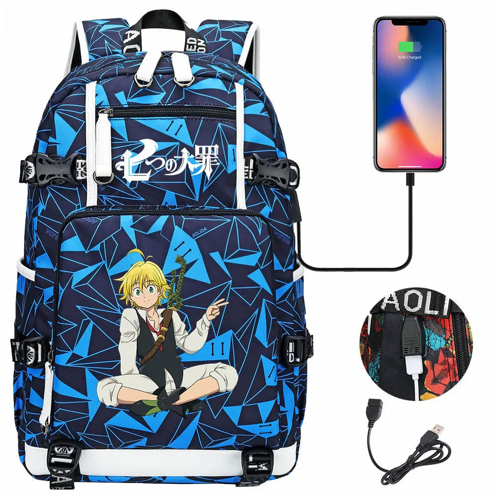 Anime The Seven Deadly Sins USB Boy Girl Book School Bags Large Capacity Teenagers Schoolbags Women Men Travel Laptop Backpack