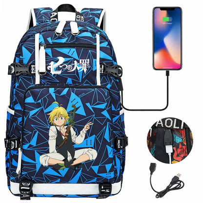 Anime The Seven Deadly Sins USB Boy Girl Book School Bags Large Capacity Teenagers Schoolbags Women Men Travel Laptop Backpack