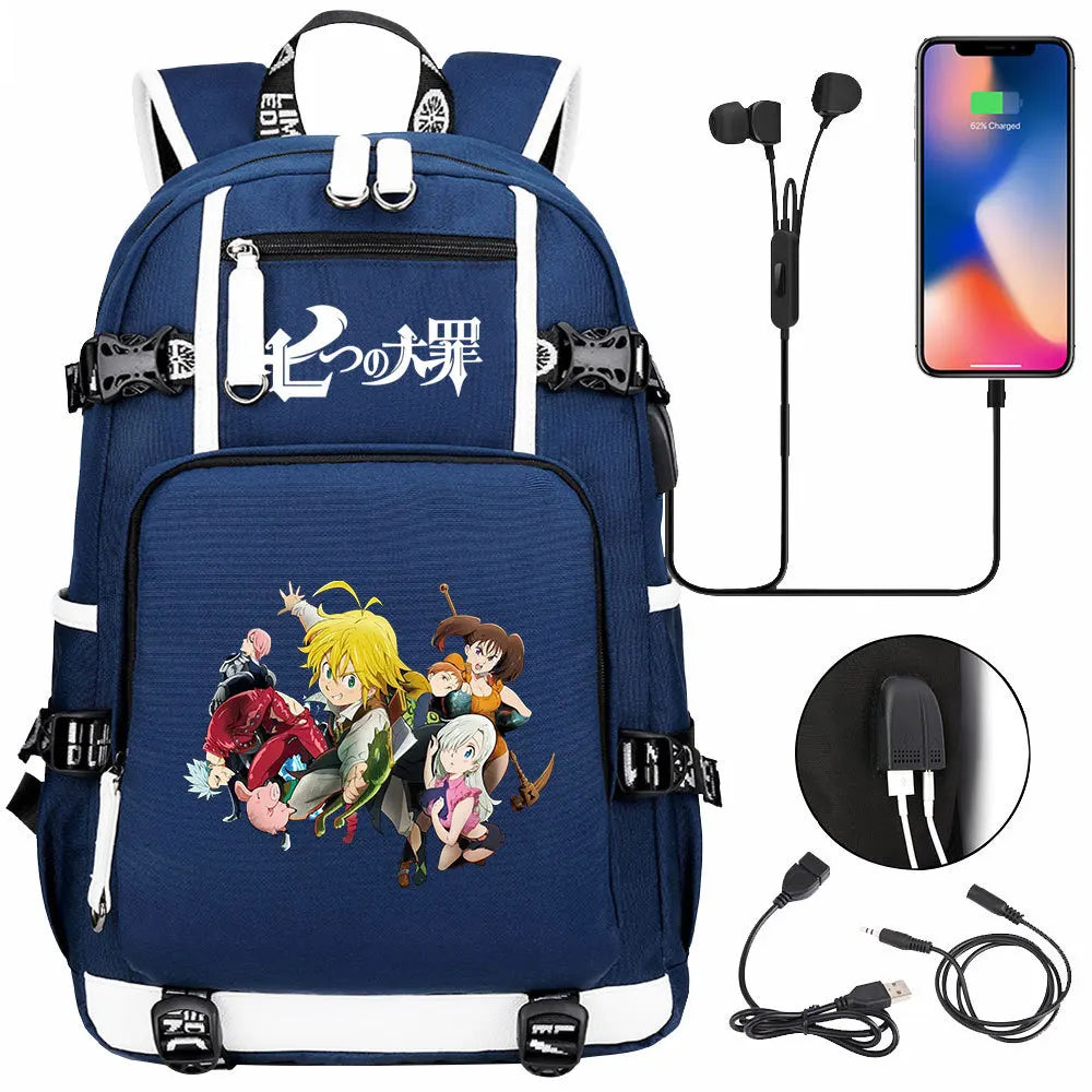 Anime The Seven Deadly Sins USB Boy Girl Book School Bags Large Capacity Teenagers Schoolbags Women Men Travel Laptop Backpack