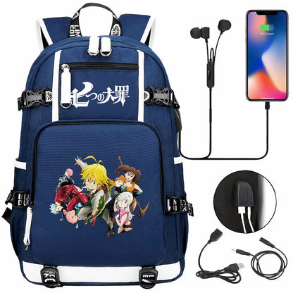 Anime The Seven Deadly Sins USB Boy Girl Book School Bags Large Capacity Teenagers Schoolbags Women Men Travel Laptop Backpack