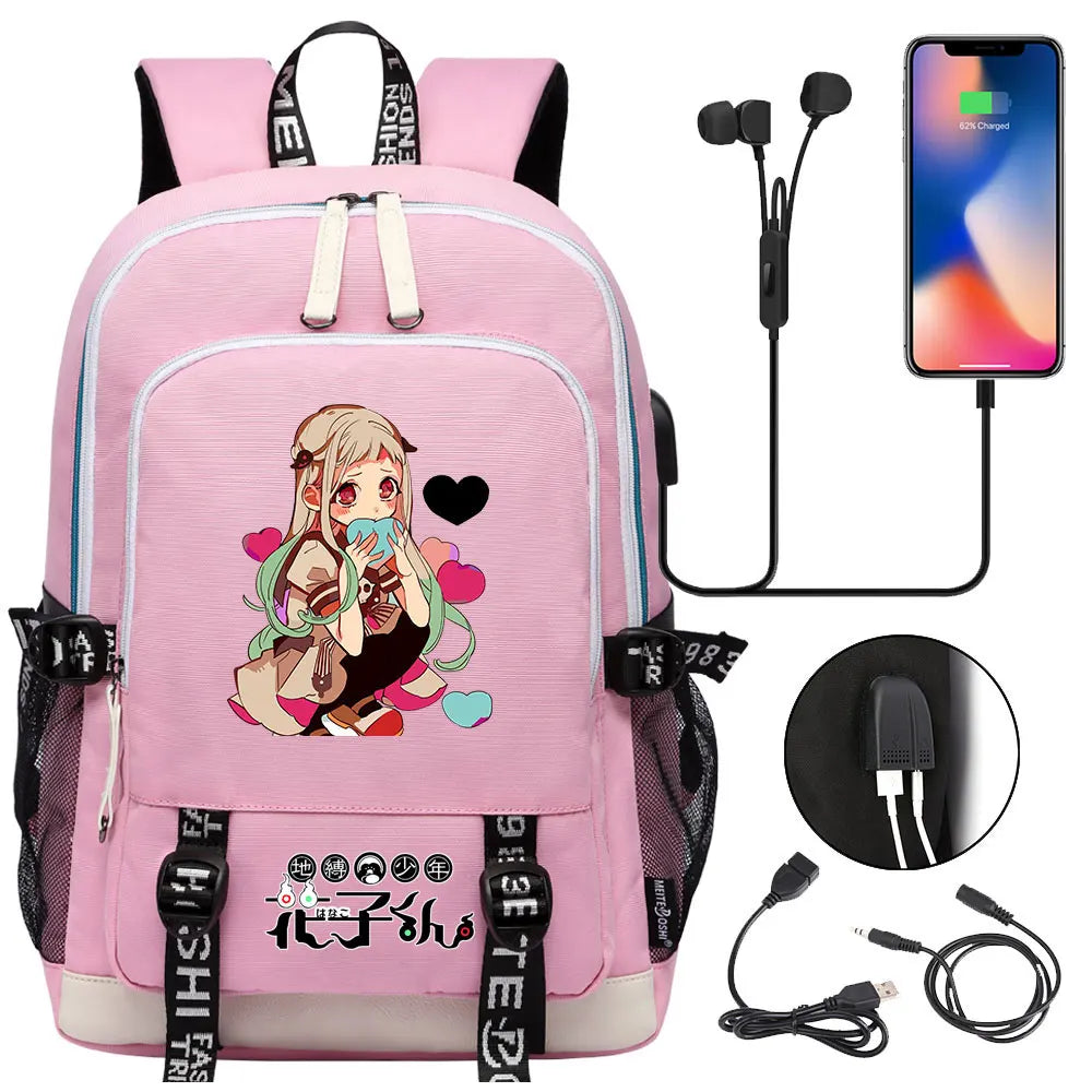 Anime Toilet-Bound Hanako-Kun Teenager USB Charging Laptop Backpack Women Men Rucksack Kids Book Bag Mochila Travel Bagpack