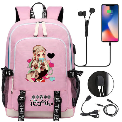 Anime Toilet-Bound Hanako-Kun Teenager USB Charging Laptop Backpack Women Men Rucksack Kids Book Bag Mochila Travel Bagpack