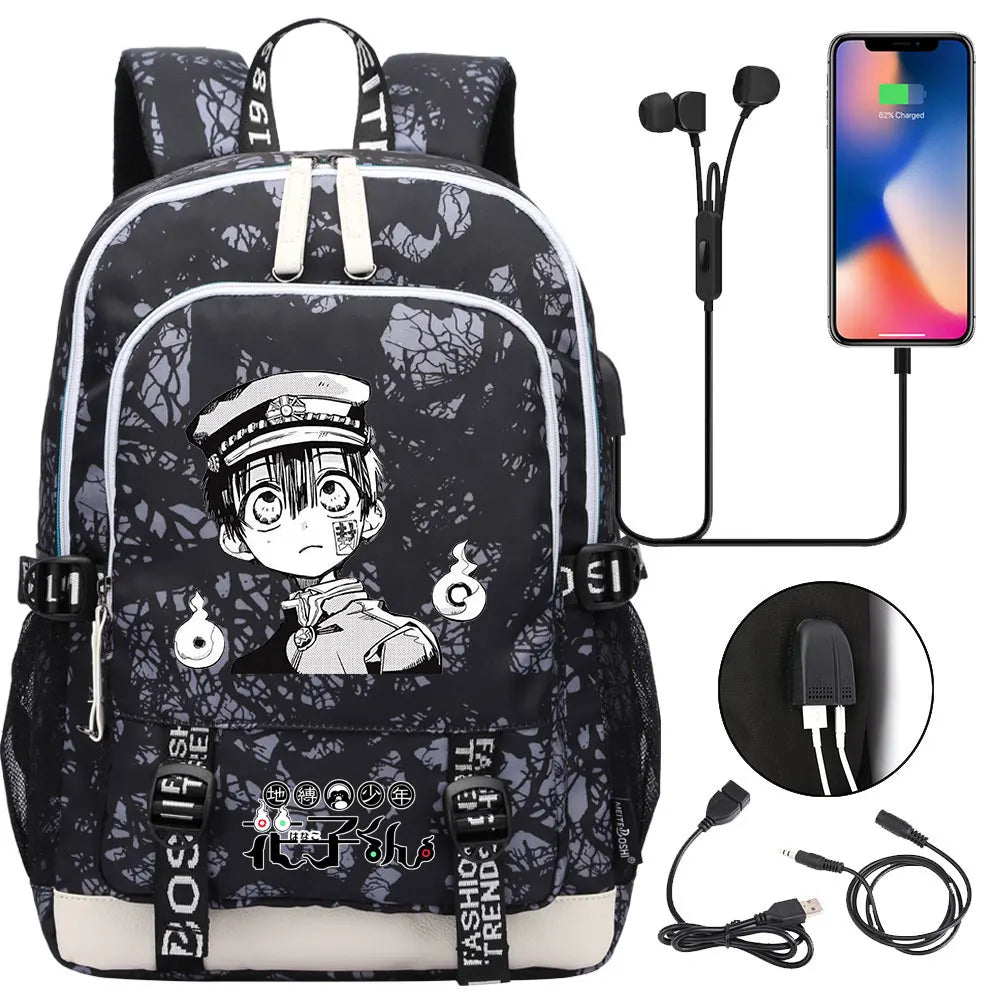 Anime Toilet-Bound Hanako-Kun Teenager USB Charging Laptop Backpack Women Men Rucksack Kids Book Bag Mochila Travel Bagpack