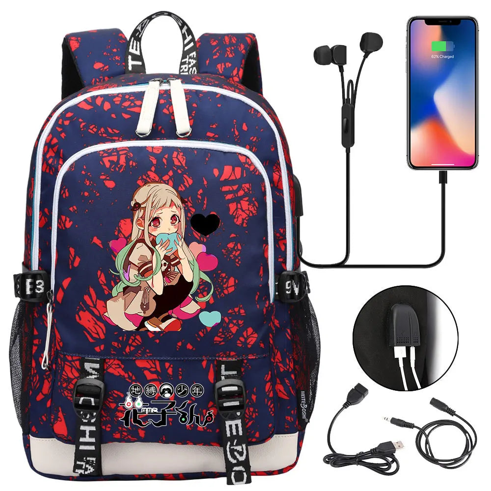 Anime Toilet-Bound Hanako-Kun Teenager USB Charging Laptop Backpack Women Men Rucksack Kids Book Bag Mochila Travel Bagpack
