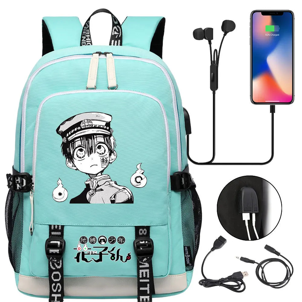 Anime Toilet-Bound Hanako-Kun Teenager USB Charging Laptop Backpack Women Men Rucksack Kids Book Bag Mochila Travel Bagpack