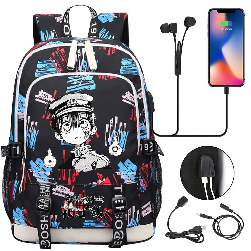 Anime Toilet-Bound Hanako-Kun Teenager USB Charging Laptop Backpack Women Men Rucksack Kids Book Bag Mochila Travel Bagpack