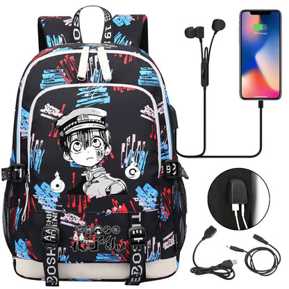 Anime Toilet-Bound Hanako-Kun Teenager USB Charging Laptop Backpack Women Men Rucksack Kids Book Bag Mochila Travel Bagpack