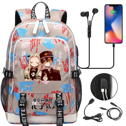 Anime Toilet-Bound Hanako-Kun Teenager USB Charging Laptop Backpack Women Men Rucksack Kids Book Bag Mochila Travel Bagpack