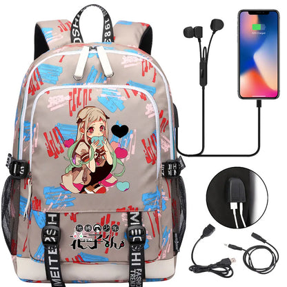 Anime Toilet-Bound Hanako-Kun Teenager USB Charging Laptop Backpack Women Men Rucksack Kids Book Bag Mochila Travel Bagpack