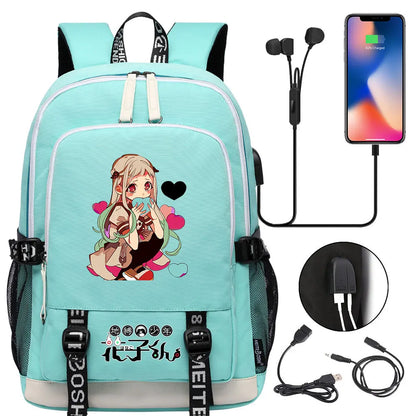 Anime Toilet-Bound Hanako-Kun Teenager USB Charging Laptop Backpack Women Men Rucksack Kids Book Bag Mochila Travel Bagpack