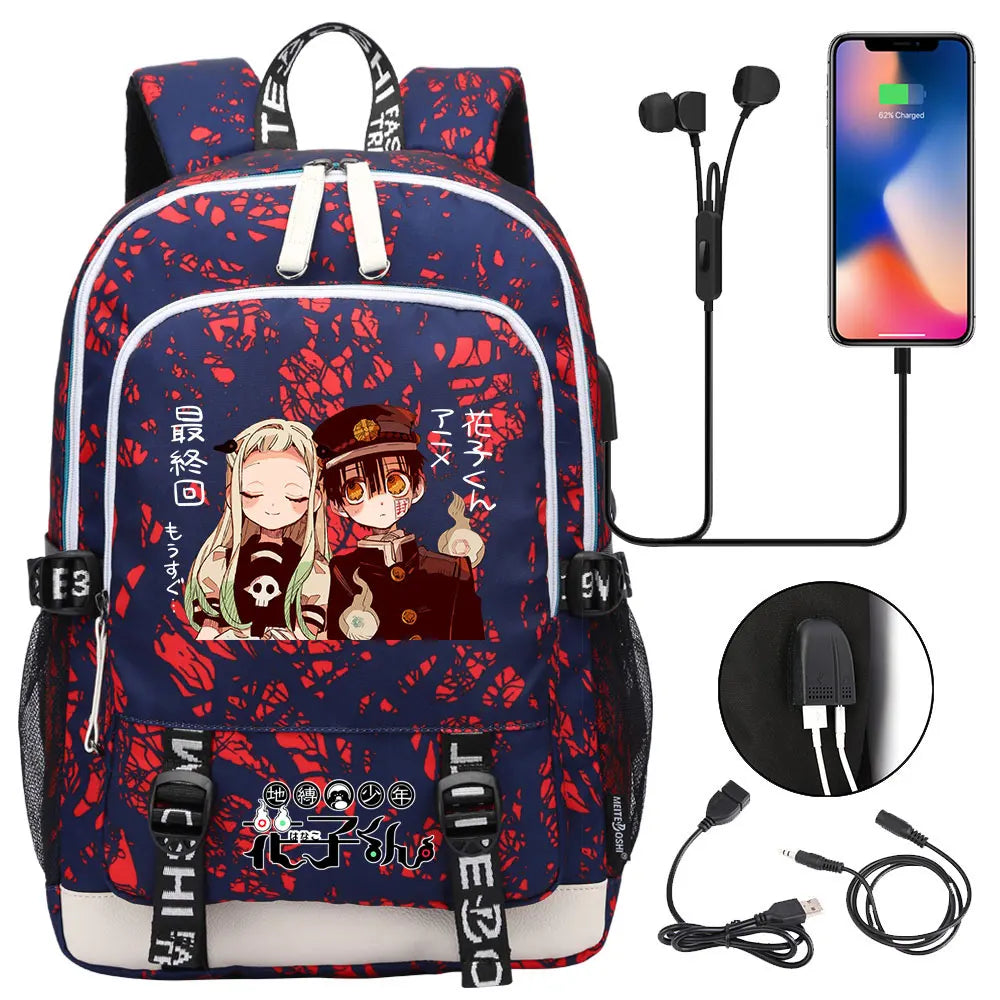 Anime Toilet-Bound Hanako-Kun Teenager USB Charging Laptop Backpack Women Men Rucksack Kids Book Bag Mochila Travel Bagpack