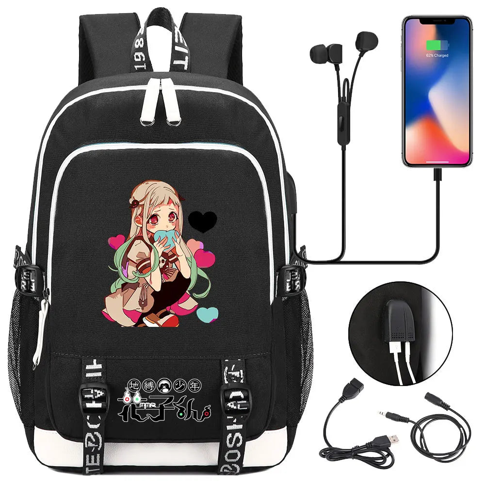 Anime Toilet-Bound Hanako-Kun Teenager USB Charging Laptop Backpack Women Men Rucksack Kids Book Bag Mochila Travel Bagpack