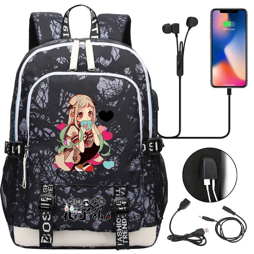 Anime Toilet-Bound Hanako-Kun Teenager USB Charging Laptop Backpack Women Men Rucksack Kids Book Bag Mochila Travel Bagpack