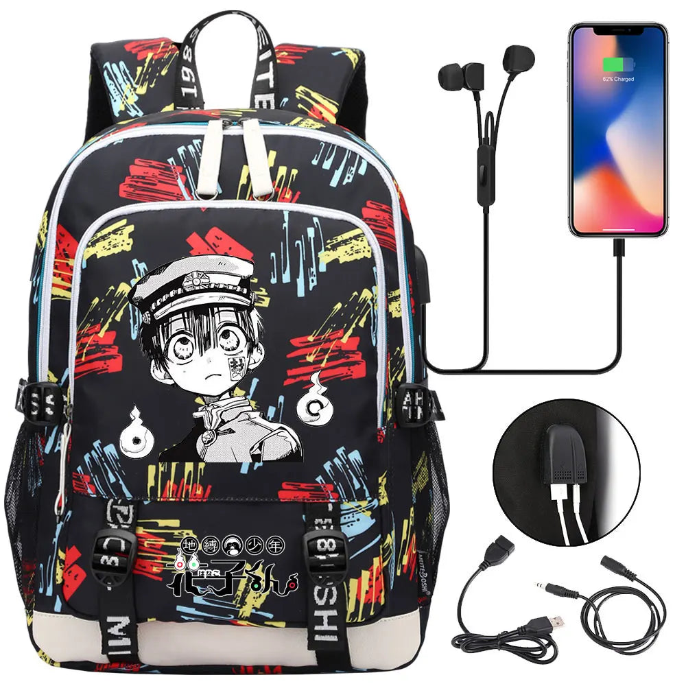 Anime Toilet-Bound Hanako-Kun Teenager USB Charging Laptop Backpack Women Men Rucksack Kids Book Bag Mochila Travel Bagpack