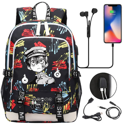 Anime Toilet-Bound Hanako-Kun Teenager USB Charging Laptop Backpack Women Men Rucksack Kids Book Bag Mochila Travel Bagpack