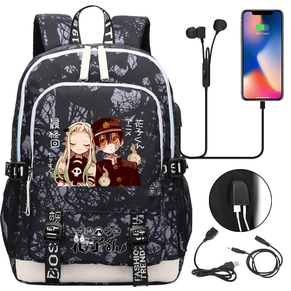 Anime Toilet-Bound Hanako-Kun Teenager USB Charging Laptop Backpack Women Men Rucksack Kids Book Bag Mochila Travel Bagpack