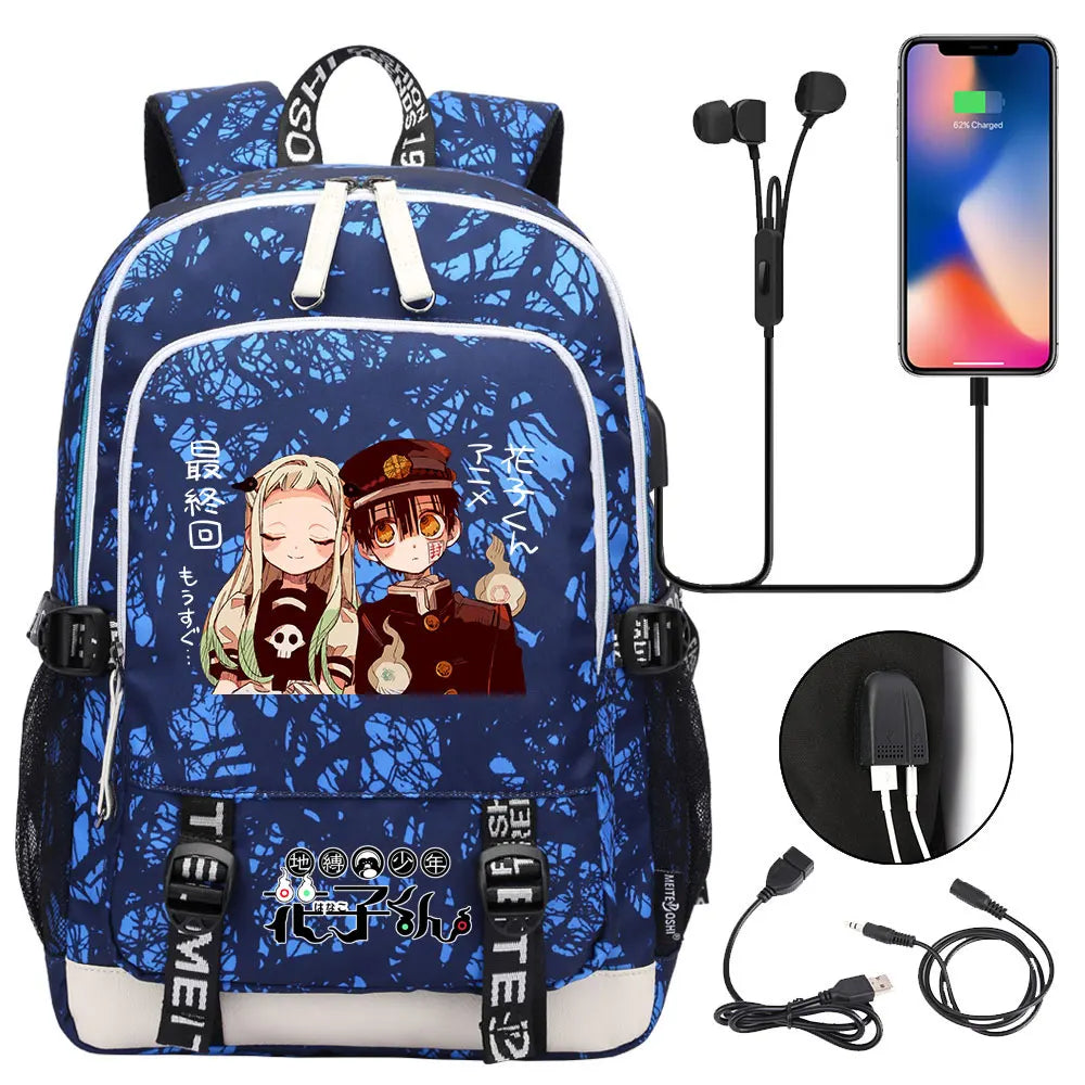 Anime Toilet-Bound Hanako-Kun Teenager USB Charging Laptop Backpack Women Men Rucksack Kids Book Bag Mochila Travel Bagpack