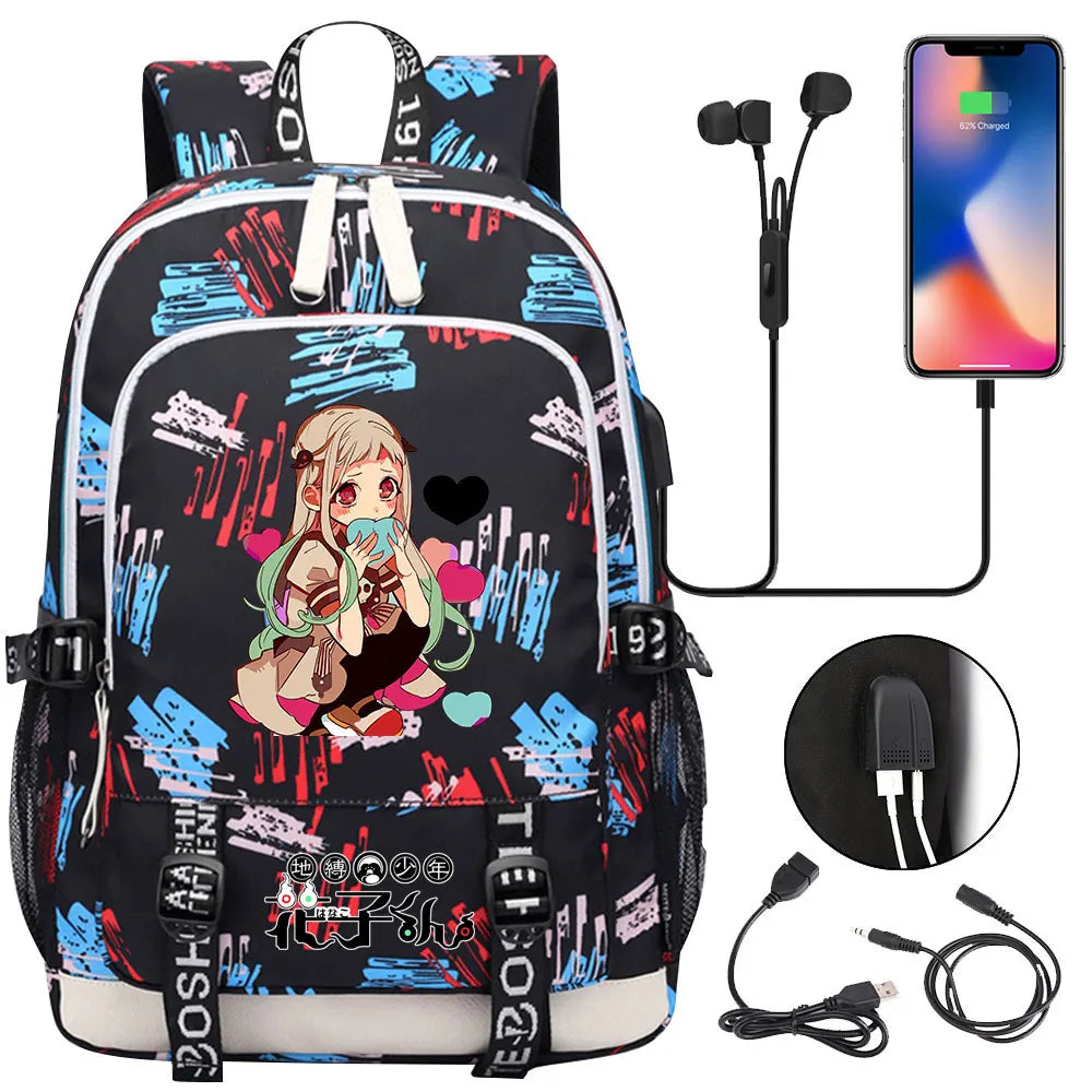 Anime Toilet-Bound Hanako-Kun Teenager USB Charging Laptop Backpack Women Men Rucksack Kids Book Bag Mochila Travel Bagpack