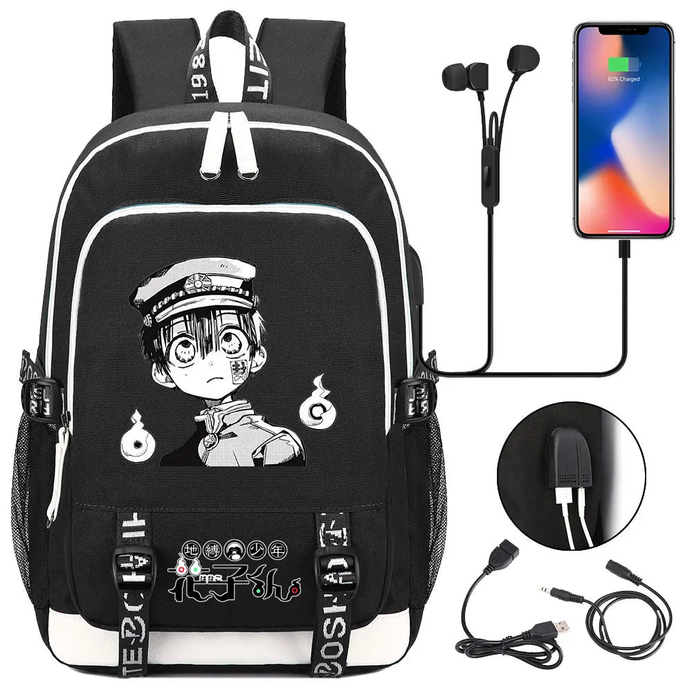 Anime Toilet-Bound Hanako-Kun Teenager USB Charging Laptop Backpack Women Men Rucksack Kids Book Bag Mochila Travel Bagpack