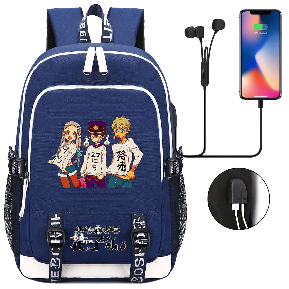 Anime Toilet-Bound Hanako-Kun Teenager USB Charging Laptop Backpack Women Men Rucksack Kids Book Bag Mochila Travel Bagpack