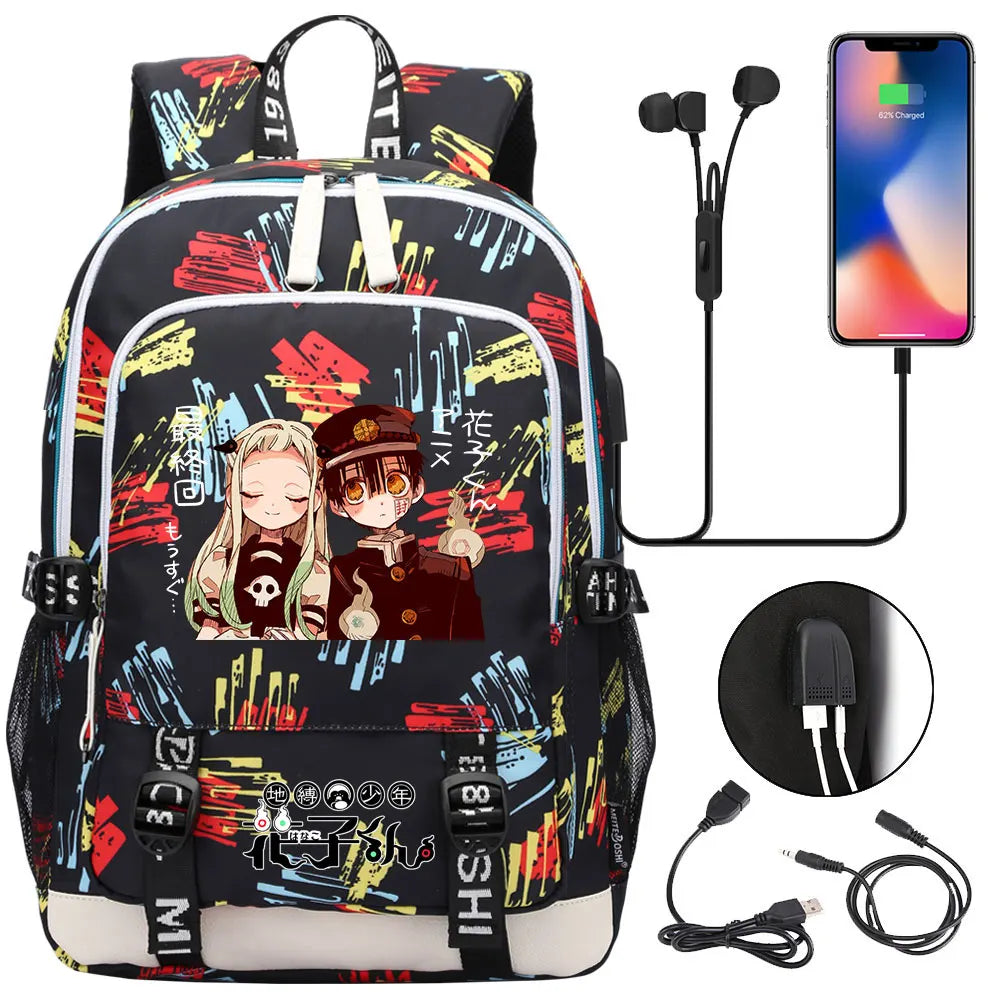 Anime Toilet-Bound Hanako-Kun Teenager USB Charging Laptop Backpack Women Men Rucksack Kids Book Bag Mochila Travel Bagpack