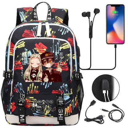 Anime Toilet-Bound Hanako-Kun Teenager USB Charging Laptop Backpack Women Men Rucksack Kids Book Bag Mochila Travel Bagpack