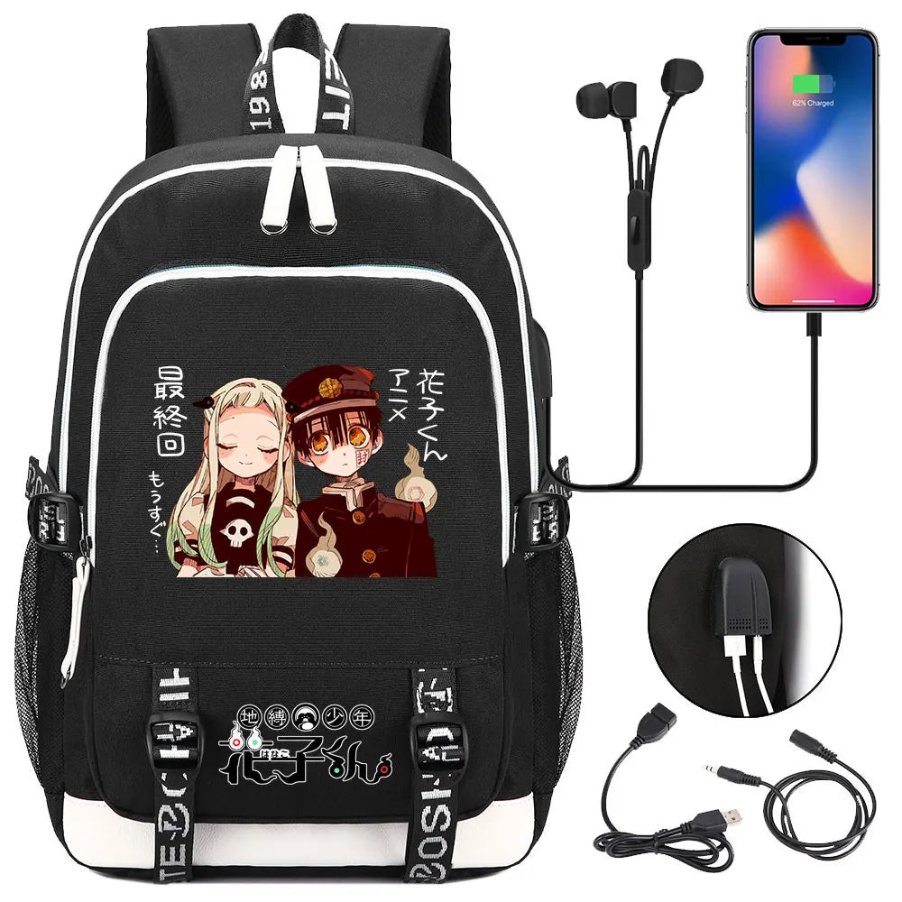 Anime Toilet-Bound Hanako-Kun Teenager USB Charging Laptop Backpack Women Men Rucksack Kids Book Bag Mochila Travel Bagpack