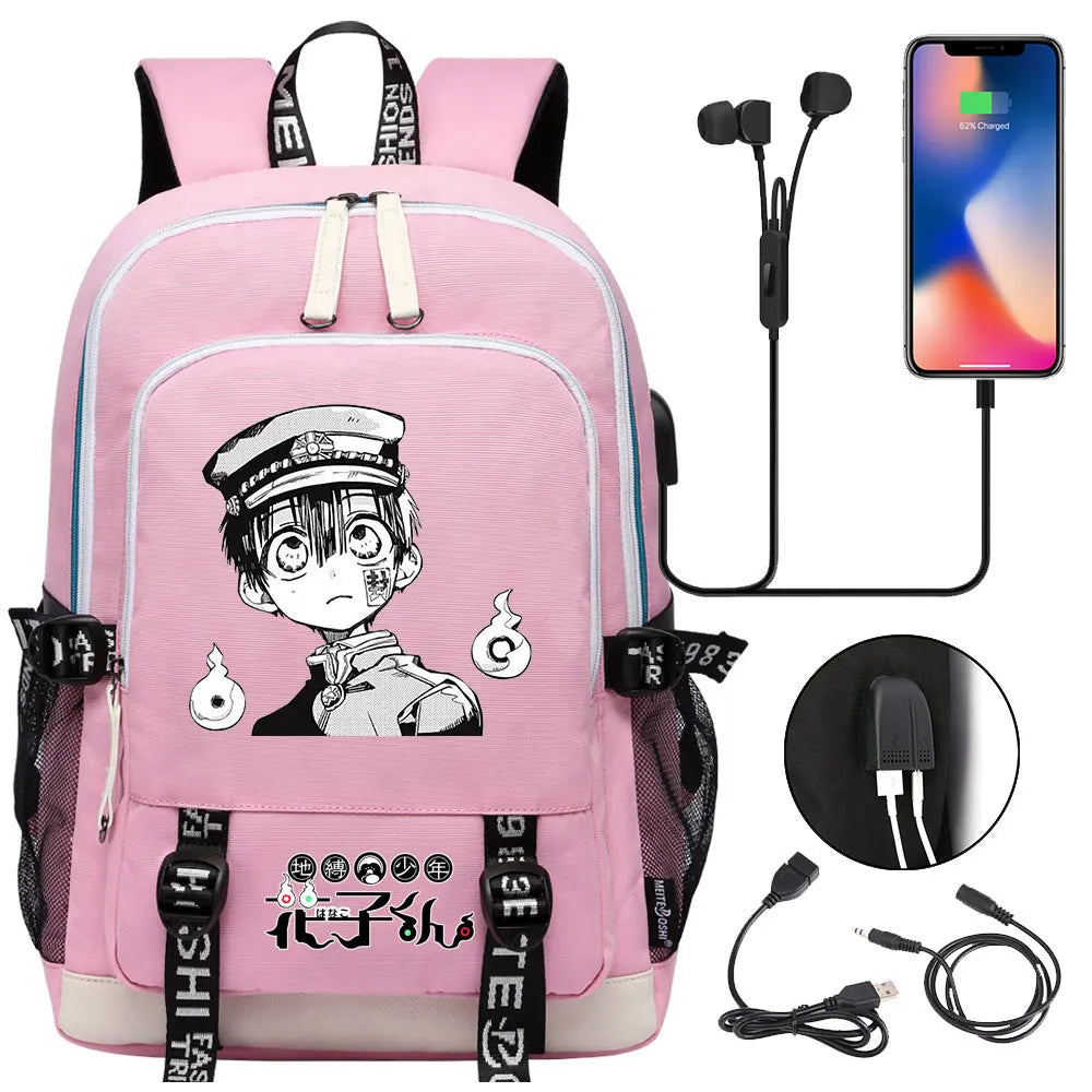 Anime Toilet-Bound Hanako-Kun Teenager USB Charging Laptop Backpack Women Men Rucksack Kids Book Bag Mochila Travel Bagpack