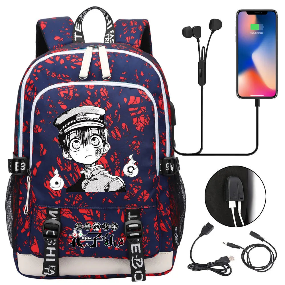 Anime Toilet-Bound Hanako-Kun Teenager USB Charging Laptop Backpack Women Men Rucksack Kids Book Bag Mochila Travel Bagpack