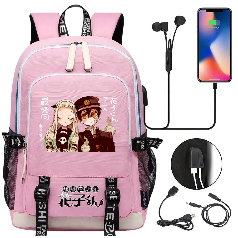 Anime Toilet-Bound Hanako-Kun Teenager USB Charging Laptop Backpack Women Men Rucksack Kids Book Bag Mochila Travel Bagpack