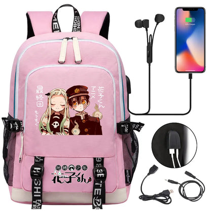 Anime Toilet-Bound Hanako-Kun Teenager USB Charging Laptop Backpack Women Men Rucksack Kids Book Bag Mochila Travel Bagpack