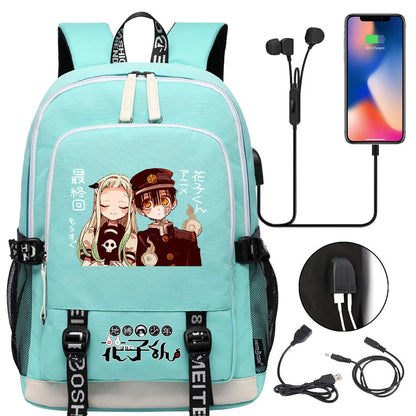 Anime Toilet-Bound Hanako-Kun Teenager USB Charging Laptop Backpack Women Men Rucksack Kids Book Bag Mochila Travel Bagpack