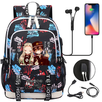 Anime Toilet-Bound Hanako-Kun Teenager USB Charging Laptop Backpack Women Men Rucksack Kids Book Bag Mochila Travel Bagpack
