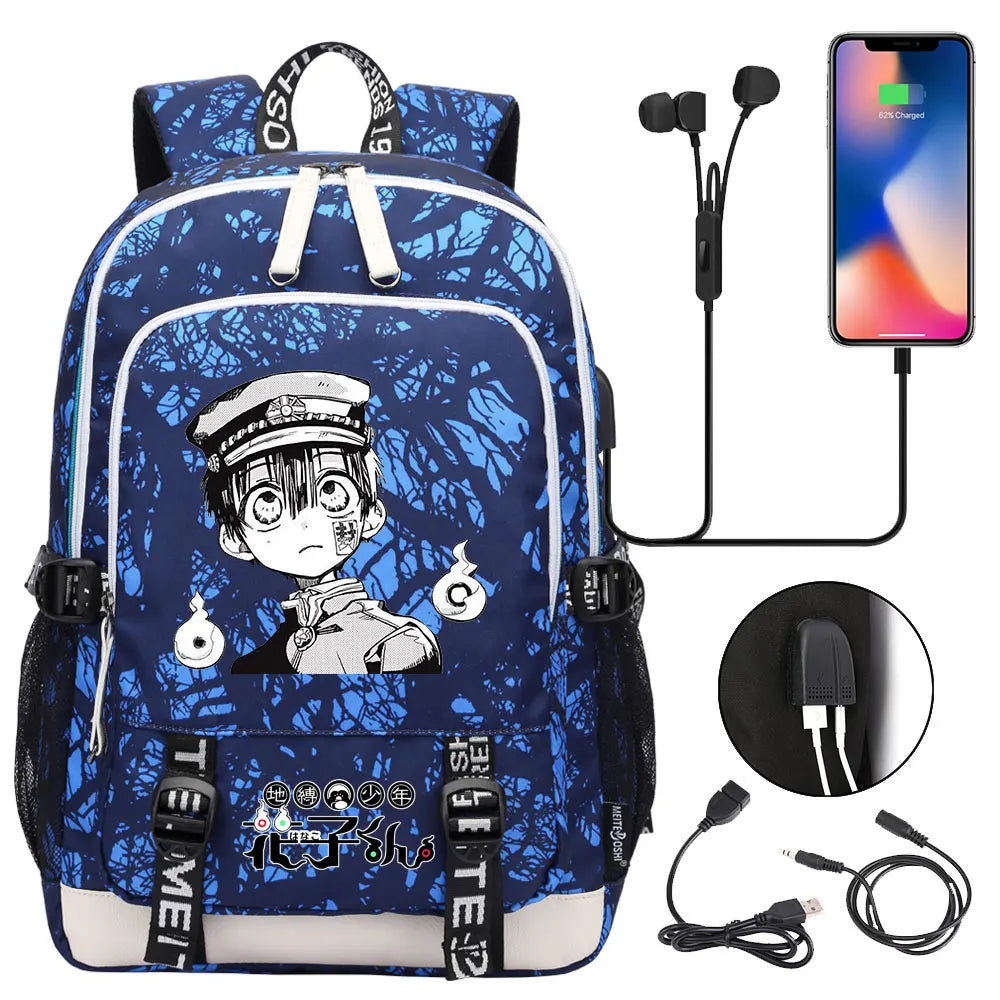 Anime Toilet-Bound Hanako-Kun Teenager USB Charging Laptop Backpack Women Men Rucksack Kids Book Bag Mochila Travel Bagpack