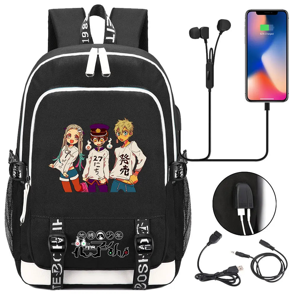 Anime Toilet-Bound Hanako-Kun Teenager USB Charging Laptop Backpack Women Men Rucksack Kids Book Bag Mochila Travel Bagpack