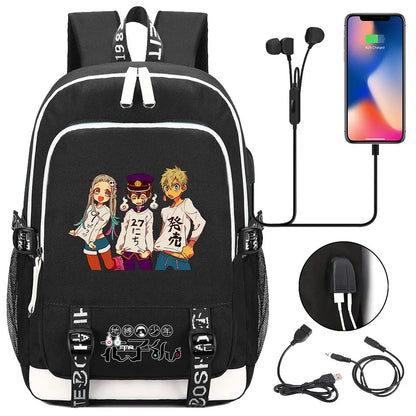 Anime Toilet-Bound Hanako-Kun Teenager USB Charging Laptop Backpack Women Men Rucksack Kids Book Bag Mochila Travel Bagpack