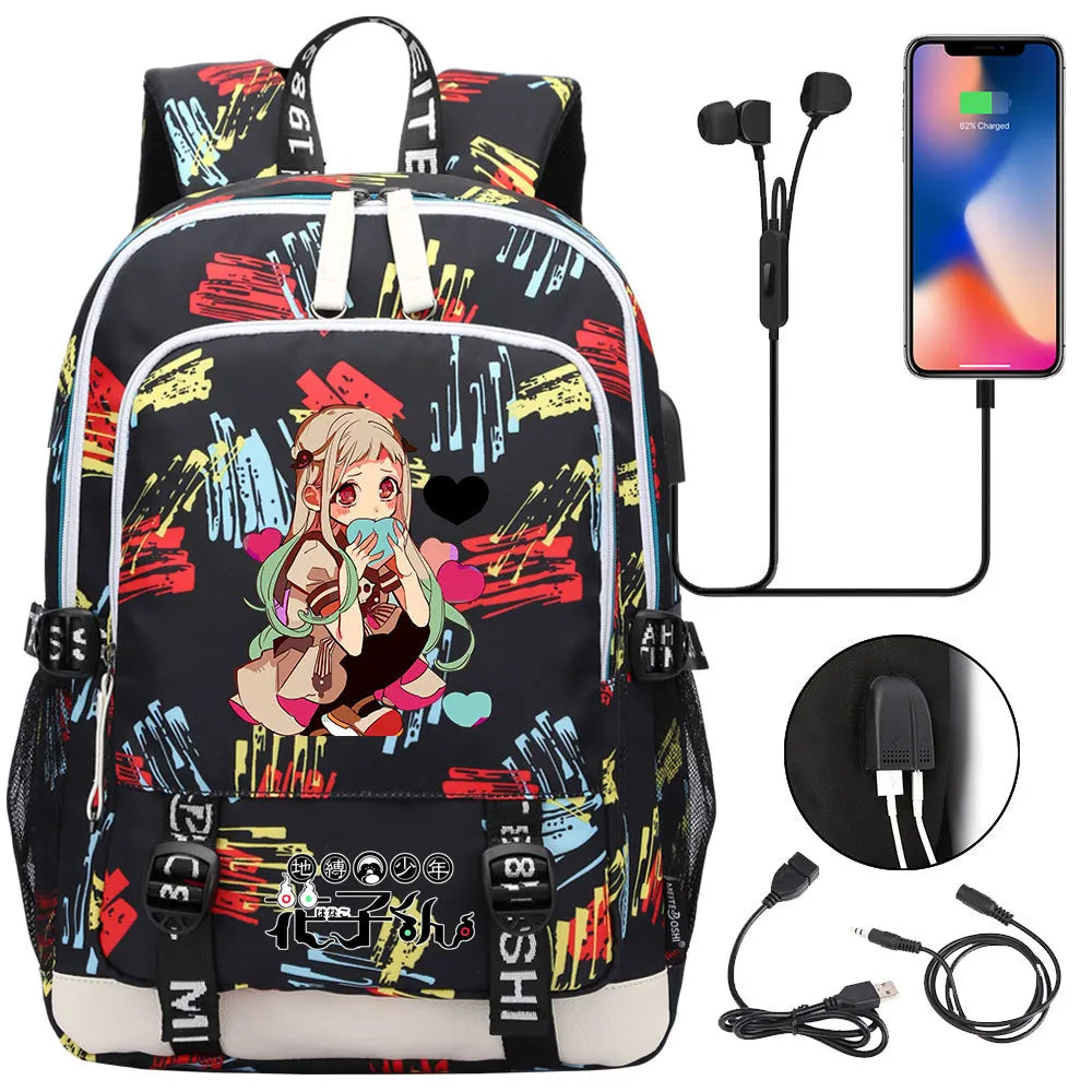 Anime Toilet-Bound Hanako-Kun Teenager USB Charging Laptop Backpack Women Men Rucksack Kids Book Bag Mochila Travel Bagpack