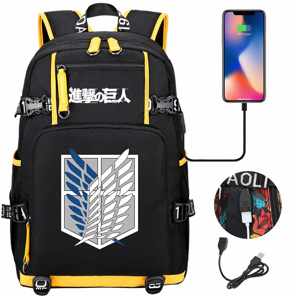 Anime USB Boy Girl Book School Bag Large Capacity Teenagers Student Schoolbags Women Men Travel Laptop Backpack Attack on Titan